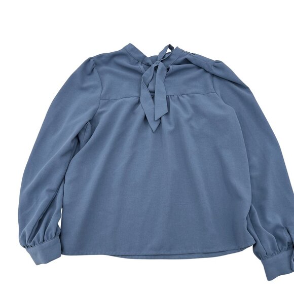 Liumilac Light Blue Womens Long Sleeve Blouse Pintuck Detail & Bow Tie Neck S - Picture 2 of 6